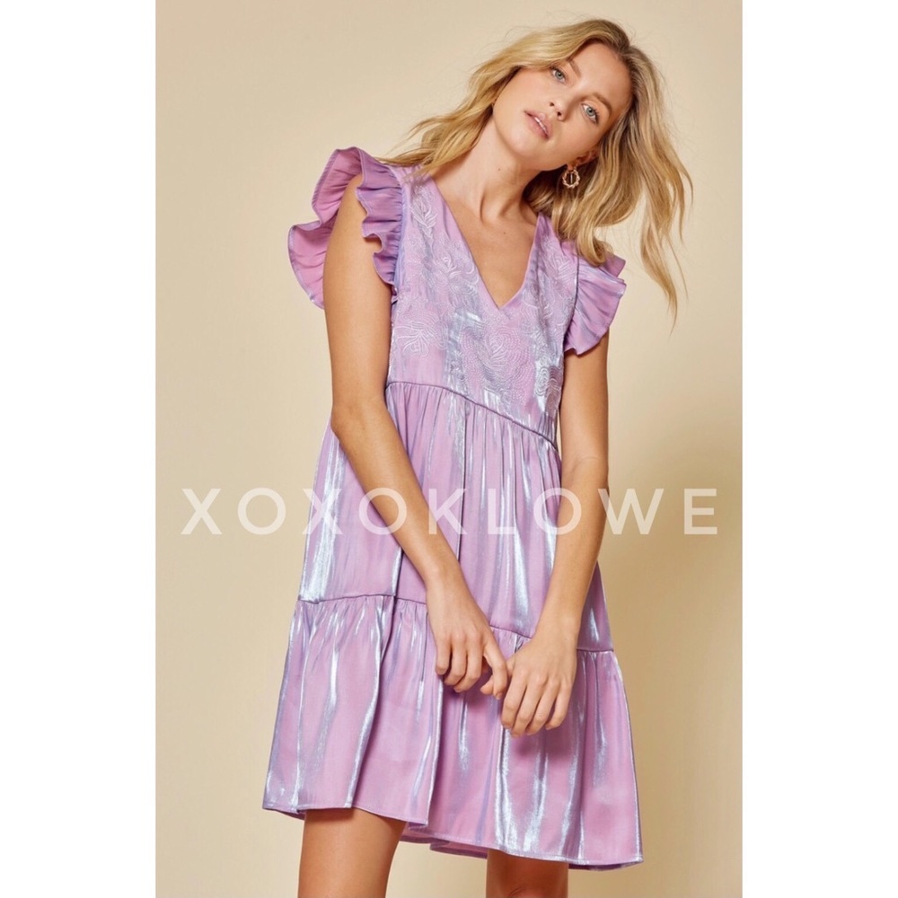 Lavender Boho Iridescent Shimmer Tiered Mini Dress - Picture 6 of 15